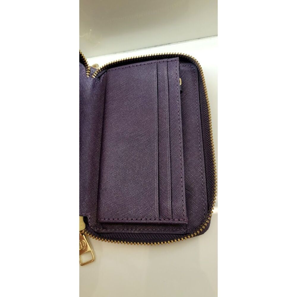 Tory Burch Saffiano Purple Leather Wrist-let Portfolio Wallet Ladies Cardholder - Picture 6 of 8